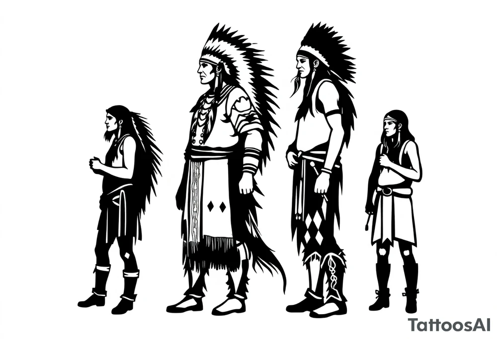 Silhouette of group of Native Americans tattoo idea