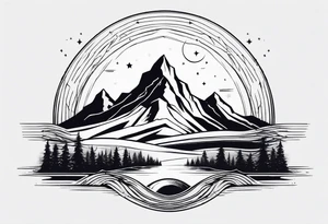 mountain and space simple line style tattoo idea