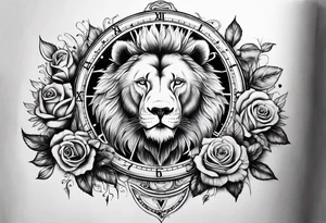 Rose clock bear lion tattoo idea
