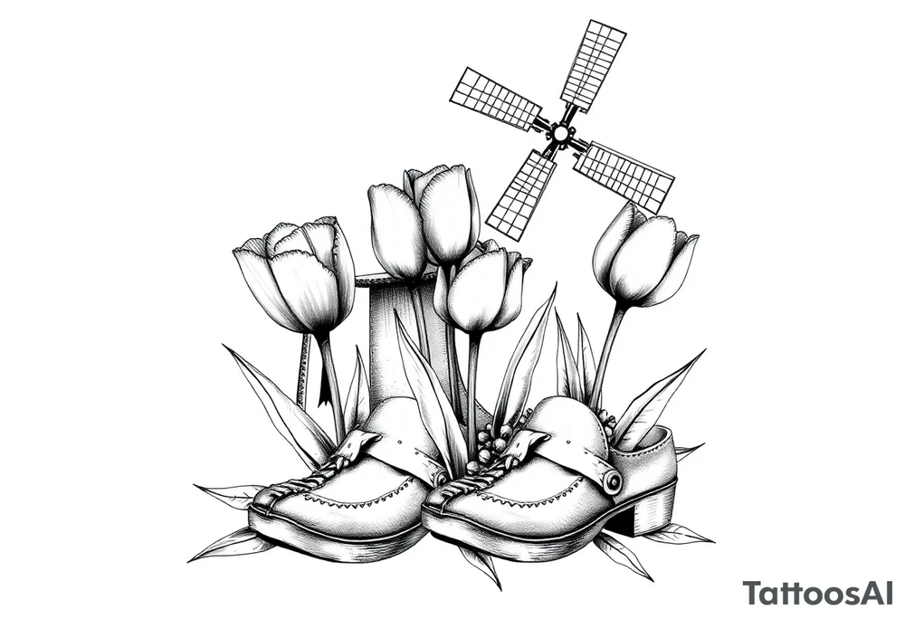 Tulips windmill dutch clogs tattoo idea