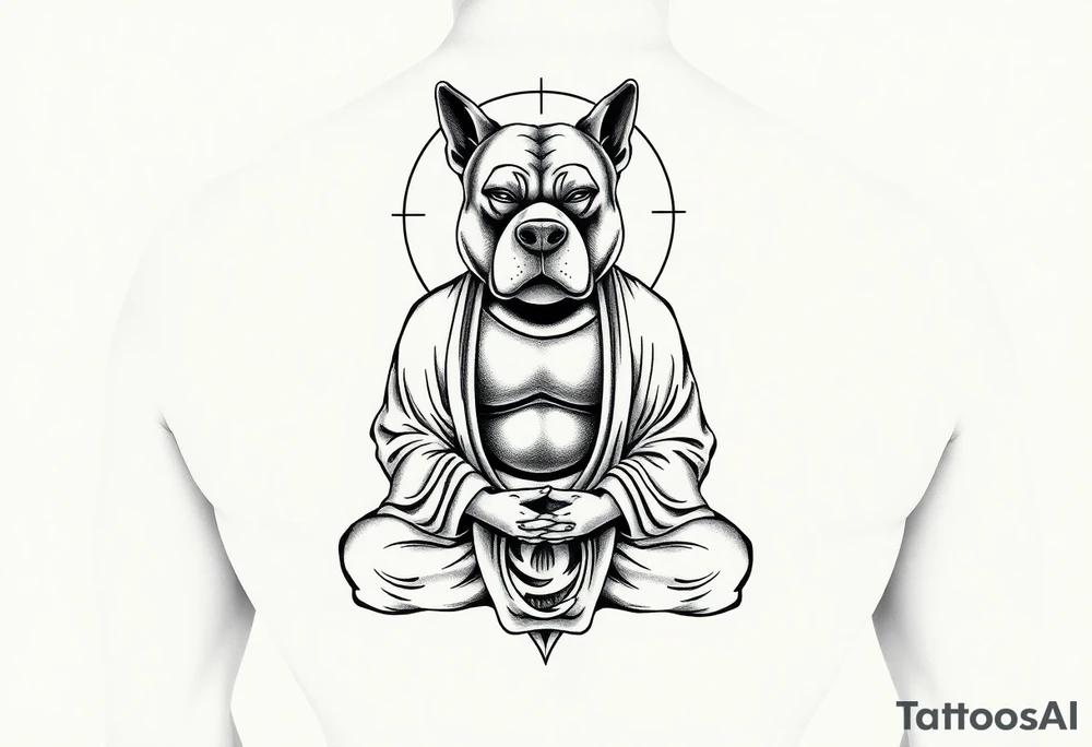 Meditating fat Buddha with dog head tattoo idea