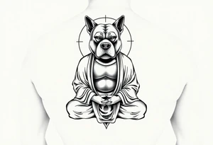 Meditating fat Buddha with dog head tattoo idea