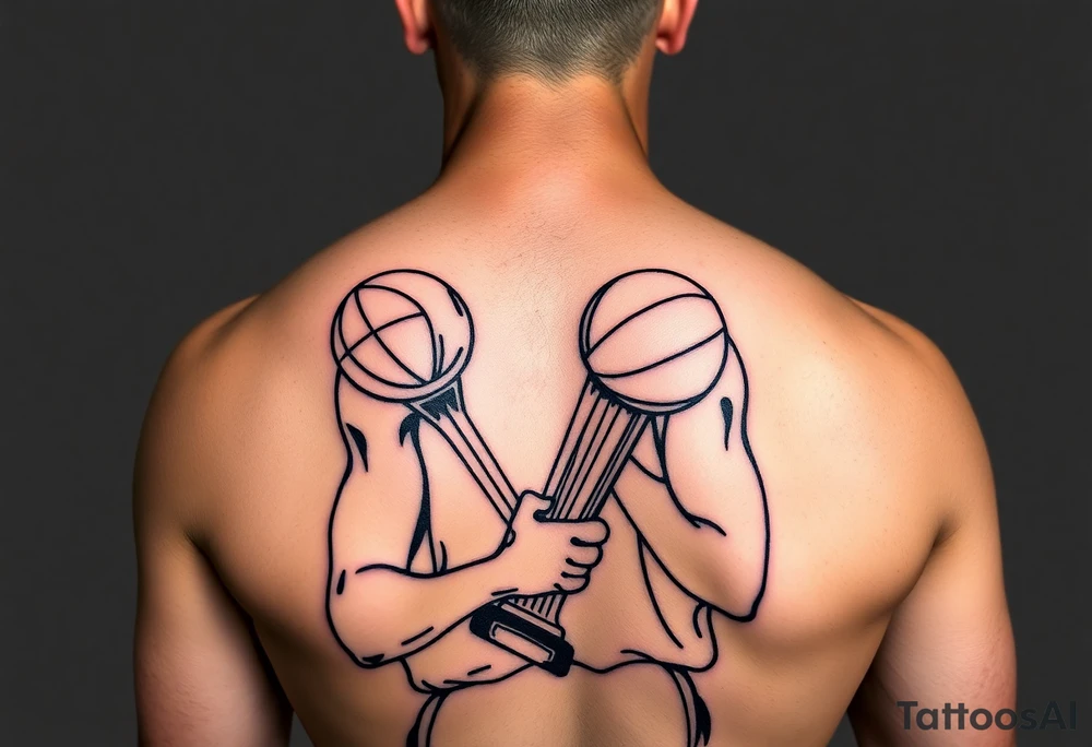 Kobe Bryant holding trophy outline stencil tattoo idea