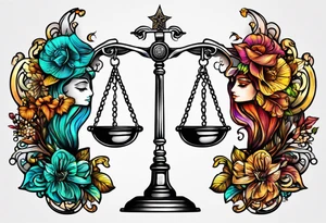 Libra scale with Gemini symbol in one scale and Taurus symbol in the other scale tattoo idea