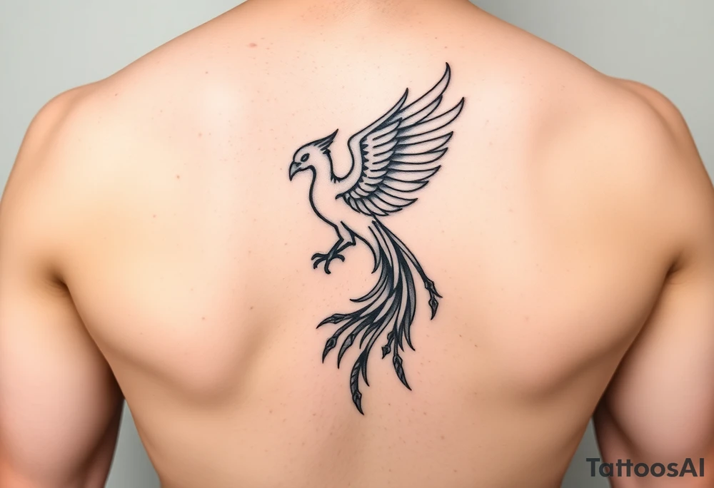 magnificent phoenix rising from golden flames with trailing embers tattoo idea