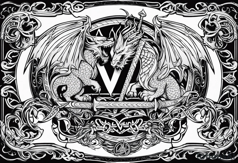 Viking valhalla sword shield dragon tattoo idea