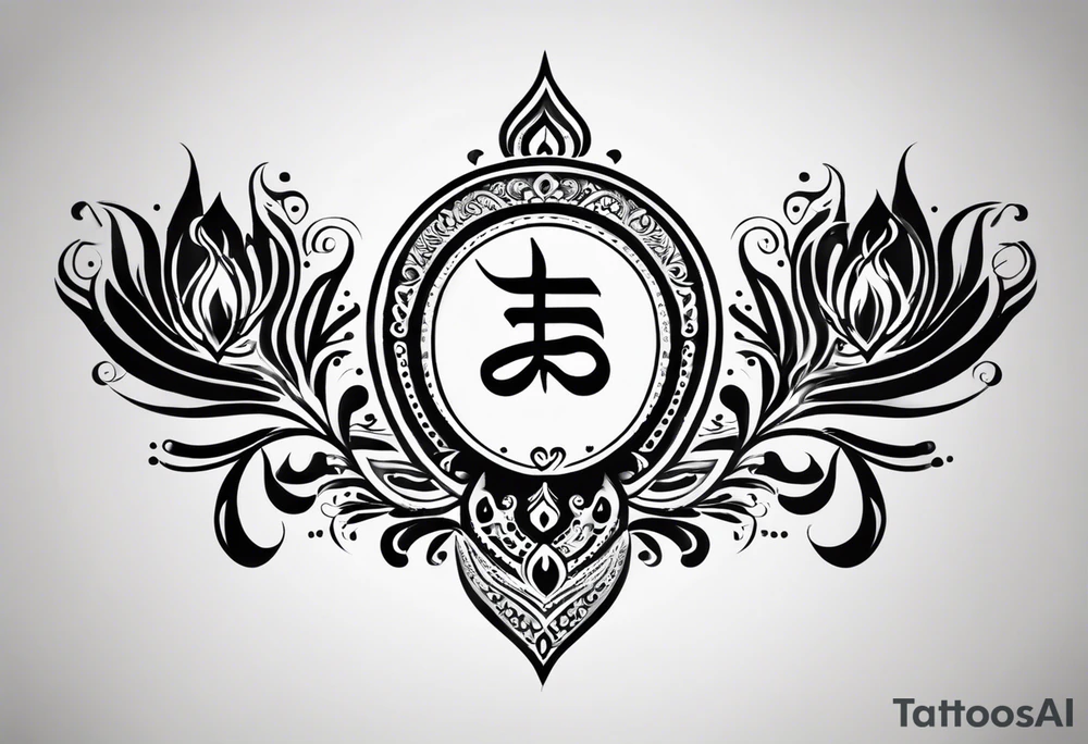 Tattoo ਨਿਰਭਉ ਨਿਰਵੈਰ written in Gurmukhi written text. Add fire and heart to symbolize strength and love tattoo idea