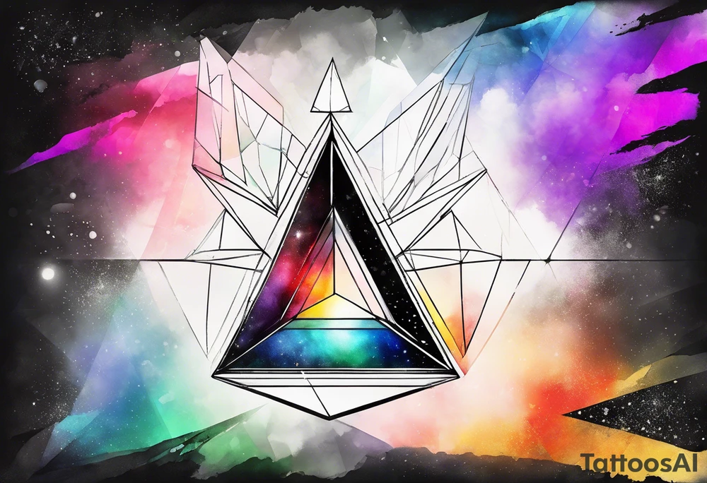 a ray of light entering a triangle prism glass from the left side and getting dispersed into colours tattoo idea