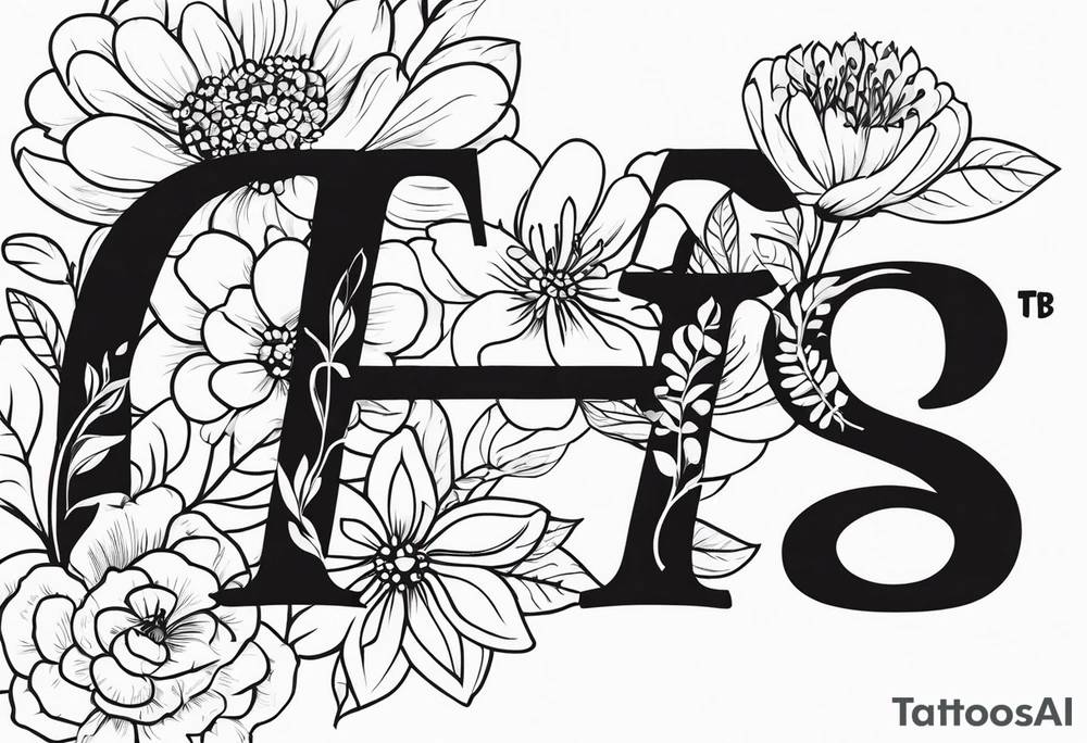 The letters "BTTS" written in a flower stem tattoo idea