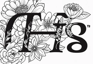 The letters "BTTS" written in a flower stem tattoo idea