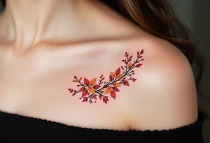 Sebastian 18. 08. 2021 – Burnt orange and deep red autumn leaves and branches surrounding Sebastian's birthdate, in a modern, bold font. tattoo idea