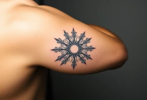 A sun in the form of a snow flake tattoo idea