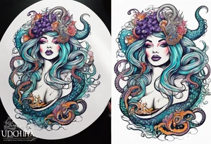 Sea witch with octopus tentacles for legs pinup style tattoo idea