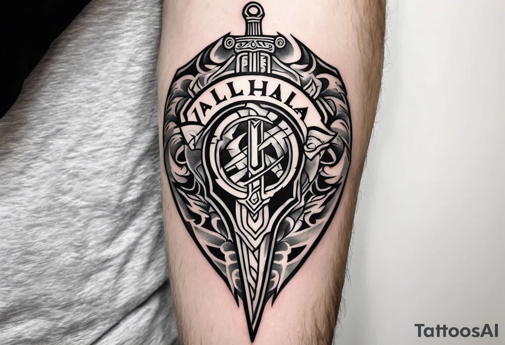 Valhalla sword shield lightning tattoo idea