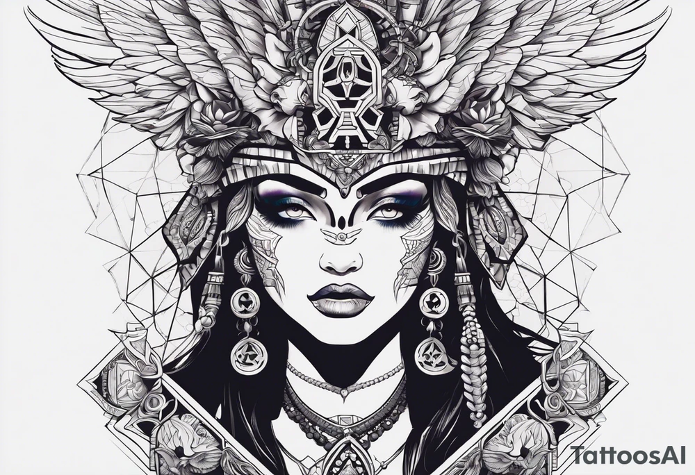 kali, alien goddess, valkrye, pirate, zenza resonance, pachamama, lotus azul, blank panther, eagle, skull, 5D, nueva gaya, dna 12 tattoo idea