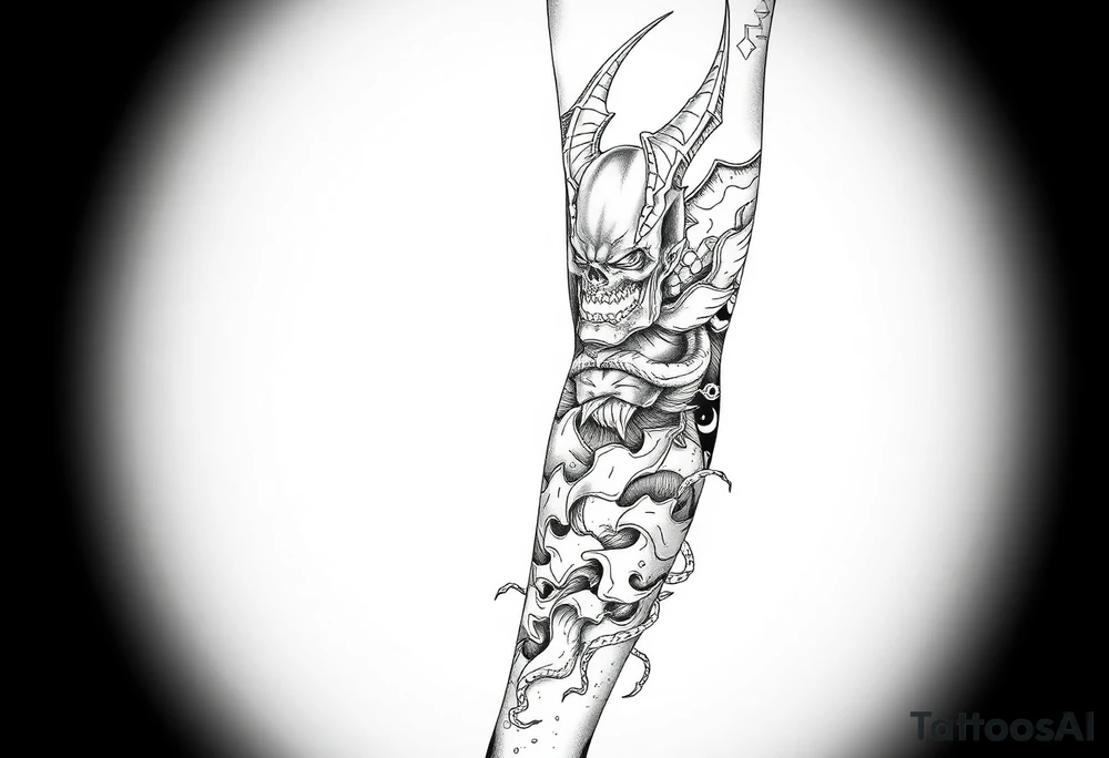 Full leg tattoo with jujutsu, Kaisen, solo leveling and demon slayer ideas tattoo idea