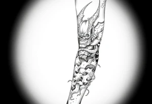 Full leg tattoo with jujutsu, Kaisen, solo leveling and demon slayer ideas tattoo idea