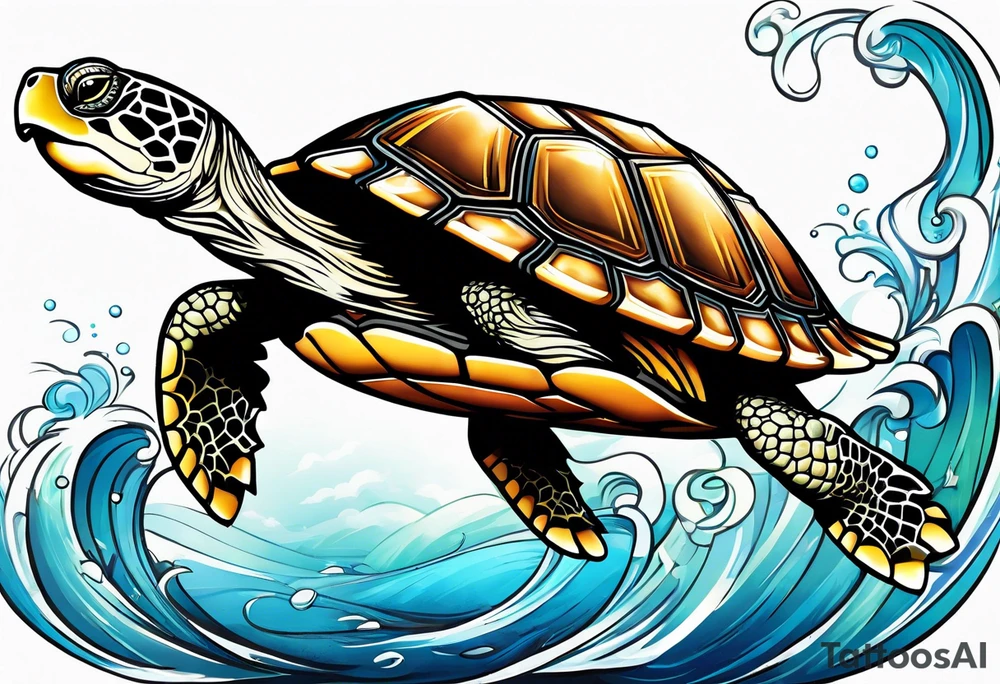 Turtle running across the finish line of a marathon tattoo idea