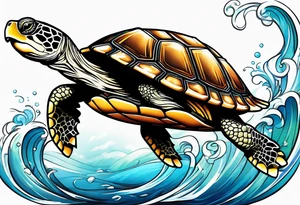 Turtle running across the finish line of a marathon tattoo idea