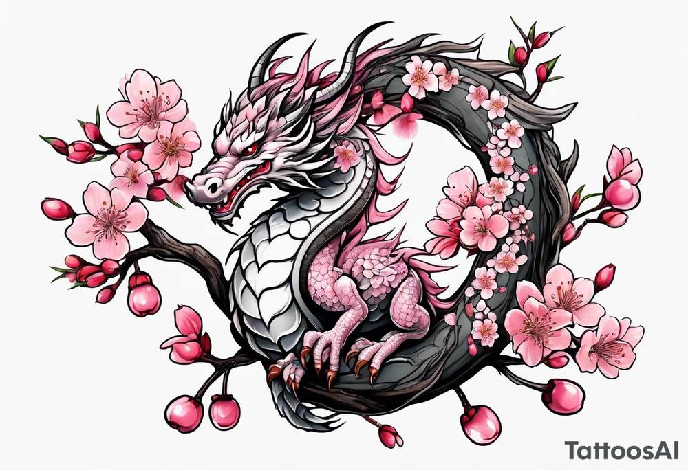 Cherry blossoms small branch with dragon tattoo idea