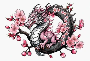 Cherry blossoms small branch with dragon tattoo idea