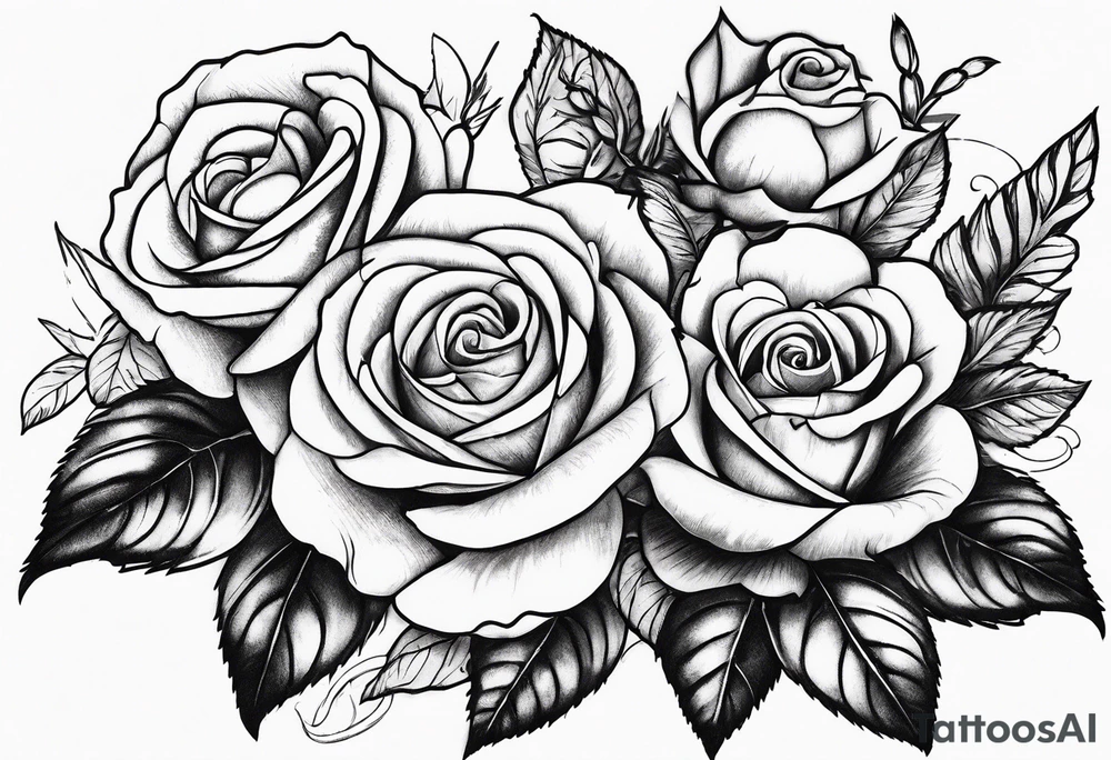 roses with birds and name tattoo idea