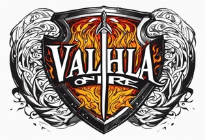 Valhalla on fire shield sword tattoo idea
