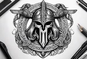 Valhalla sword round  axe Valknut steps fire chains tattoo idea