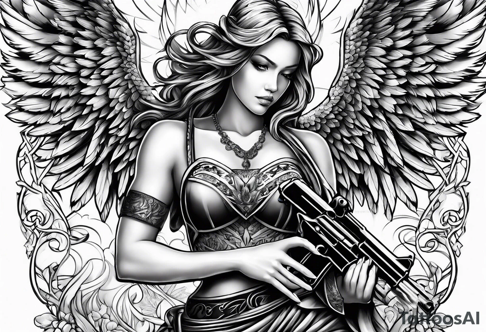 angel with gun tattoo idea