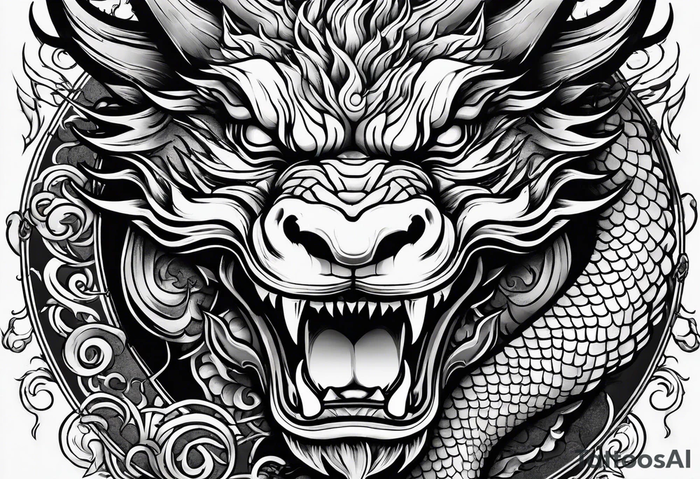 dragon, asian, vietnamese, japanese, oni, big, simple tattoo idea