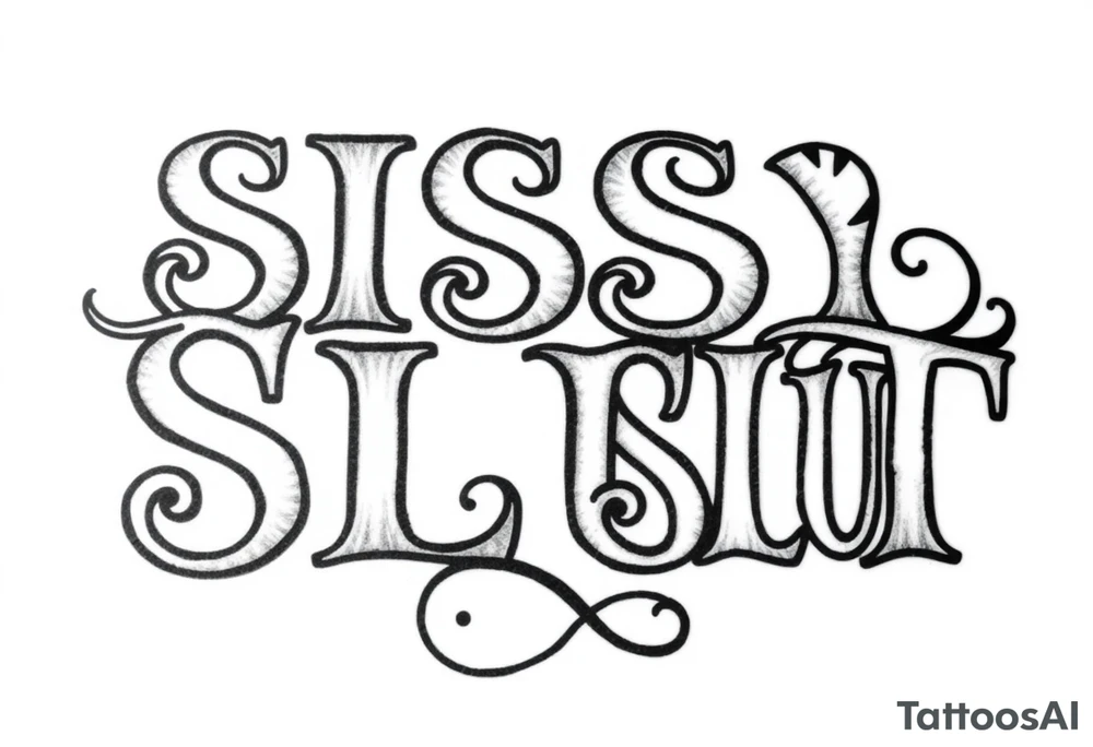 Slutty ass cheeks tattoo bold print large and tribal like design saying SISSY SLUT tattoo idea