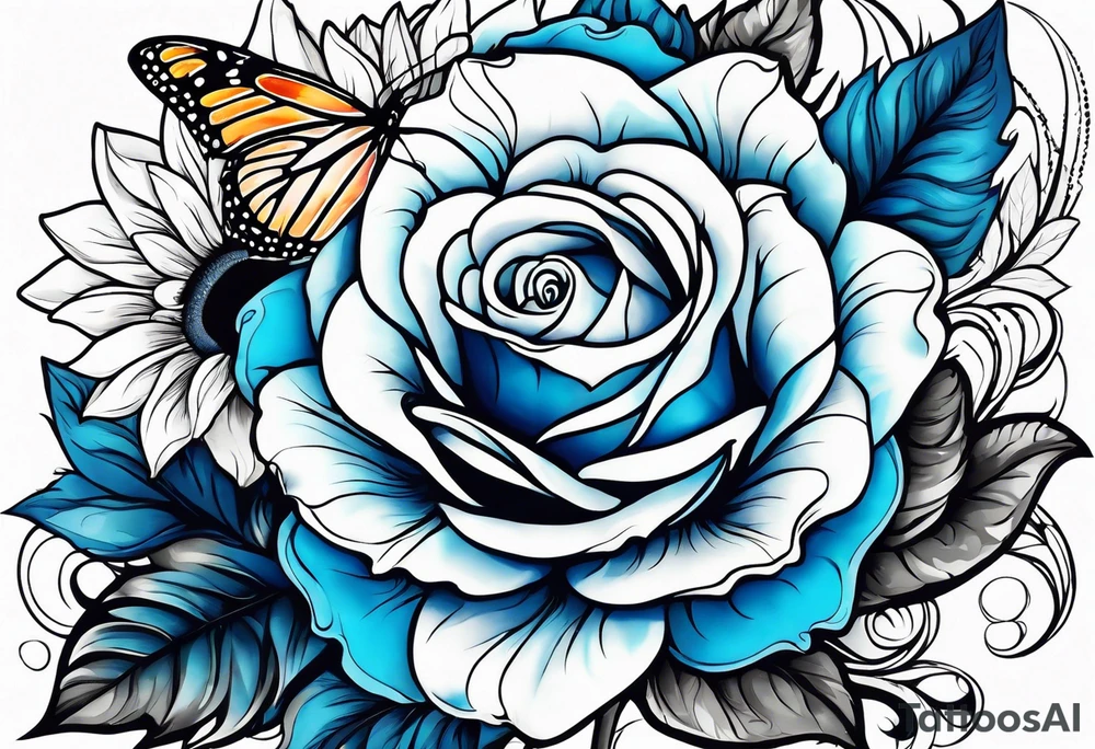 animal flower rose and blue, sunflower, tattoo idea