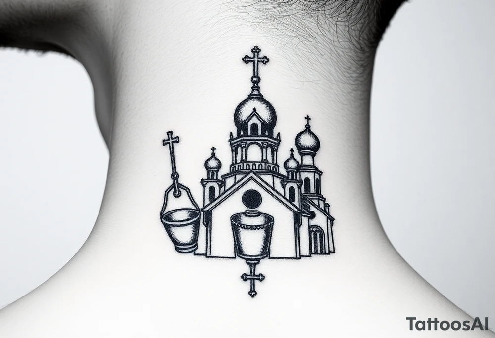 russian orthodox thurible chains with incense burning outside a russian orthodox domes church tattoo idea