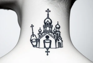 russian orthodox thurible chains with incense burning outside a russian orthodox domes church tattoo idea