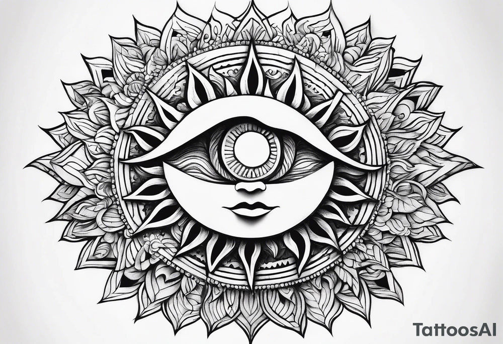 a simple sun with eyes and mouth tattoo idea