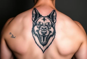 German Shepherd snarling and looking angry. tattoo idea