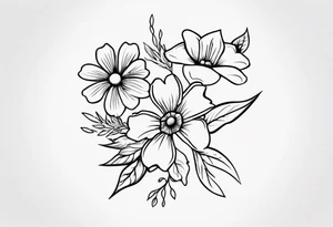 5 flower simple tattoo that has 1 October flower, 1 may flower, 1 July flower, 1 January flower, and 1 September flower tattoo idea