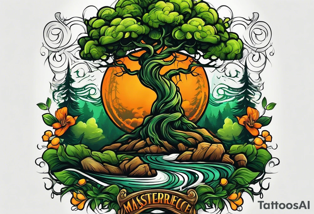 Action Tree Service using colors green and orange tattoo idea
