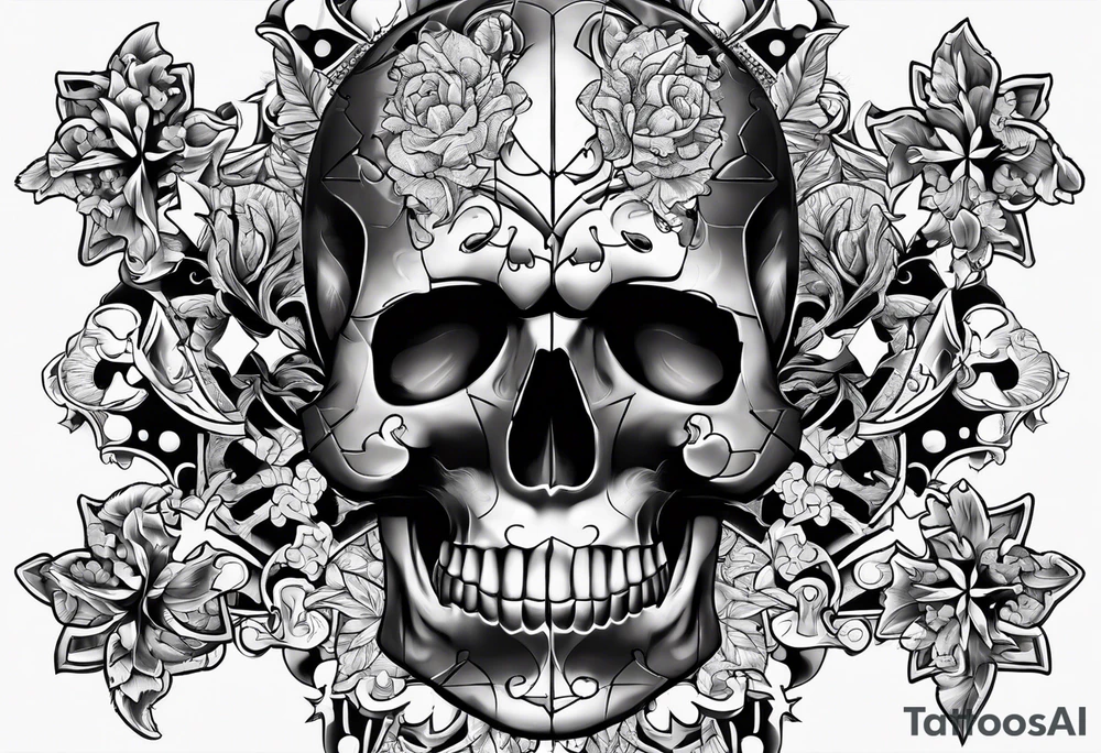 Skull with Autism Awareness Puzzle pieces. tattoo idea