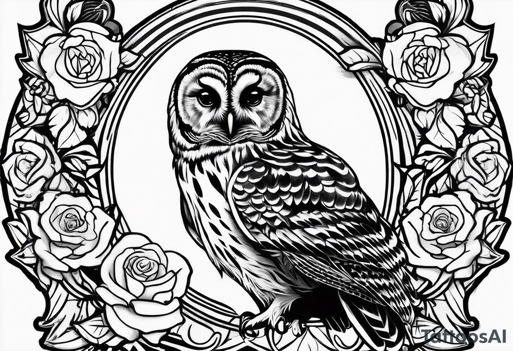 Barred owl with a rose tattoo idea