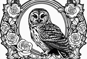 Barred owl with a rose tattoo idea