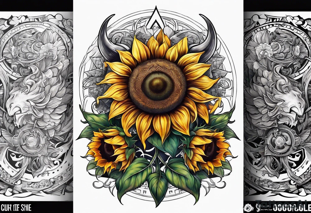Sunflower viking sleeve tattoo idea