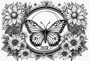 Zodiac sign Cancer, moon, sunflower, flowers, fairy, love, kind, fierce, sun, caring, butterfly, stars tattoo idea