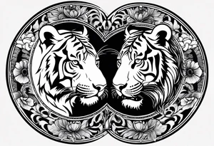 Tiger and lion on a yin yang plate tattoo idea