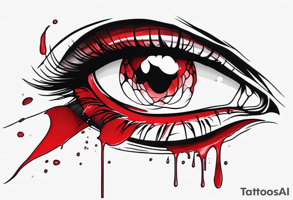 Bleeding tear flows to down from eye sleeve tattoo design tattoo idea