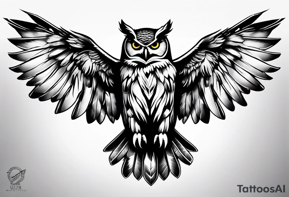 Owl in flight for left of chest tattoo idea