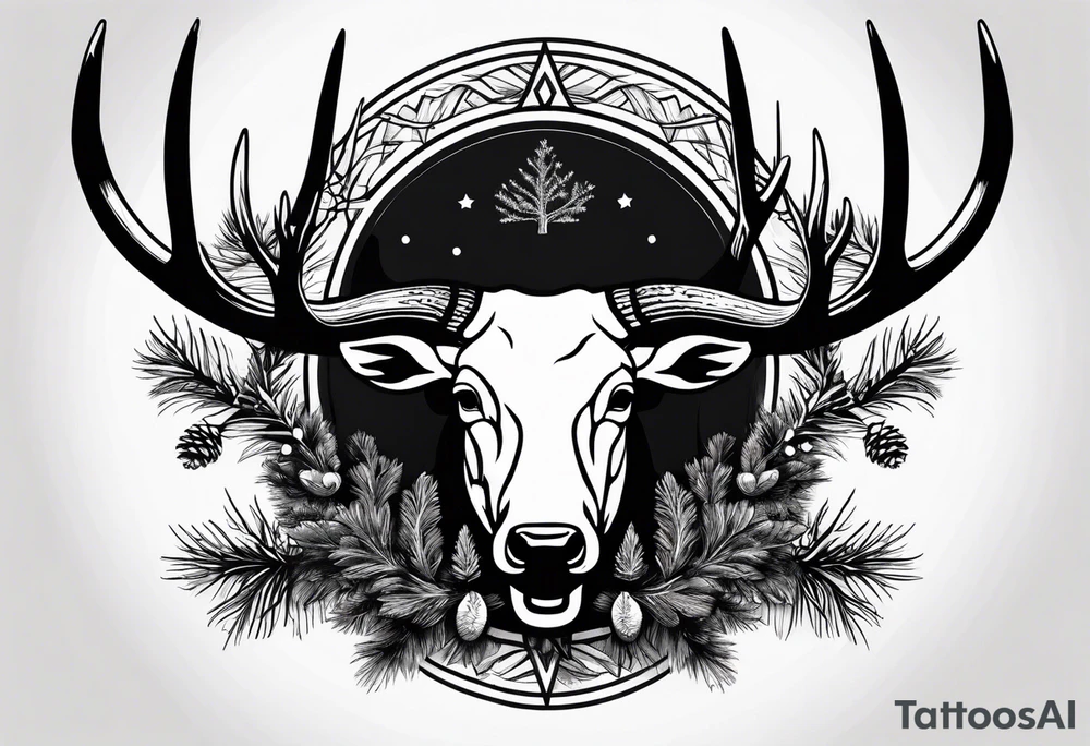 antler with fir tree tattoo idea