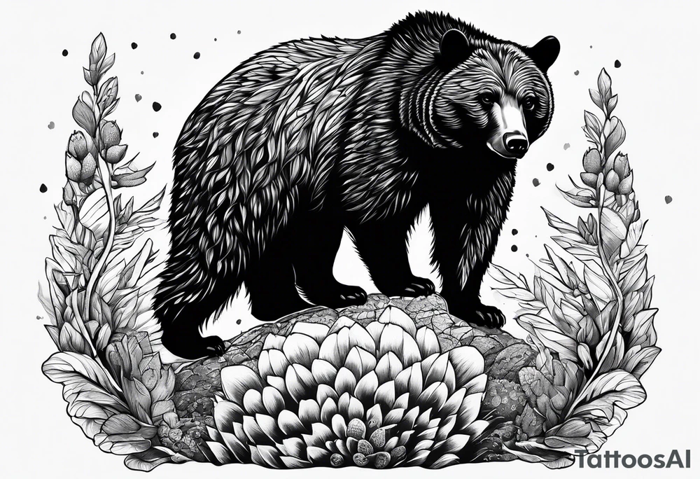 black bear and hedgehog, bear stands over hedgehog tattoo idea