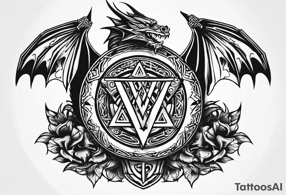 Sword shield dragon Valhalla valknut tattoo idea