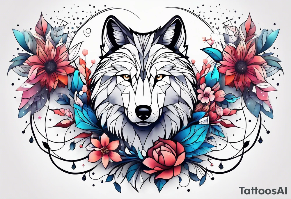 Constellation, animal wolf snow , géométric , flower tattoo idea